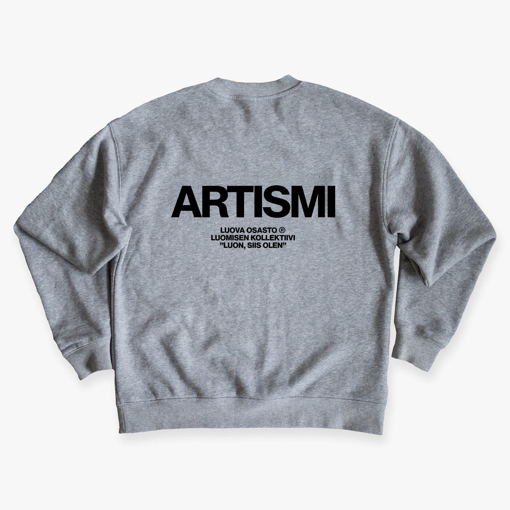 "Artismi" collegepaita – Harmaa+Musta
