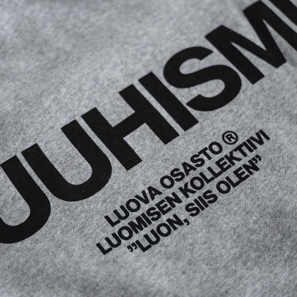 "Puuhismi" collegepaita – Harmaa+Musta