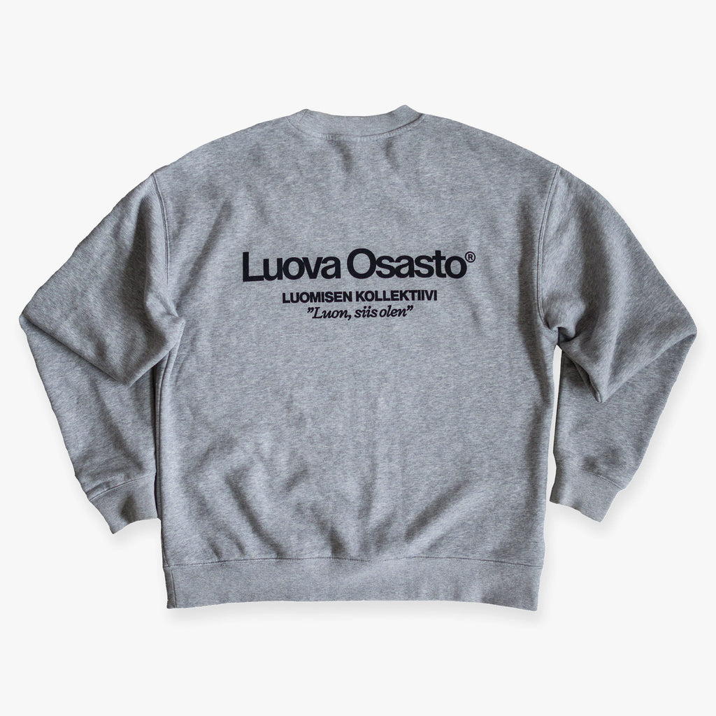 "Luova Osasto" collegepaita – Harmaa+Musta