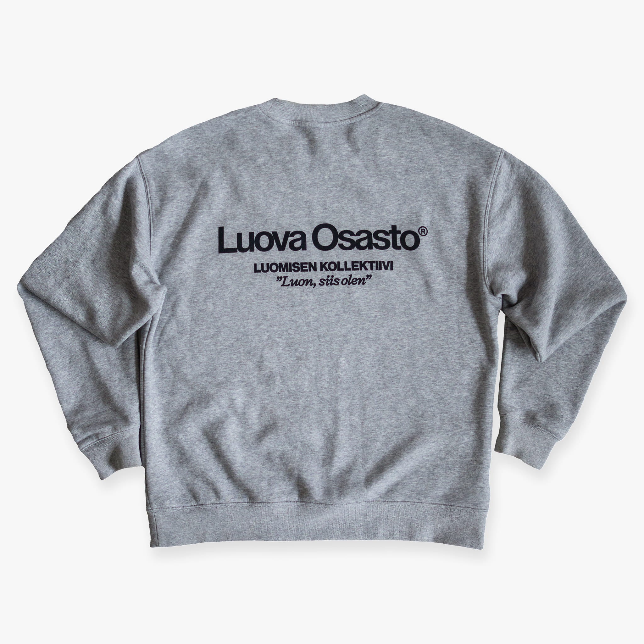 "Luova Osasto" collegepaita – Harmaa+Musta