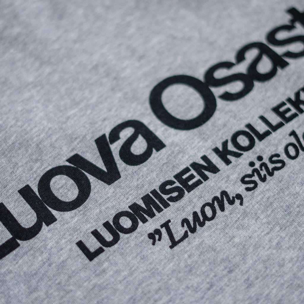 "Luova Osasto" collegepaita – Harmaa+Musta