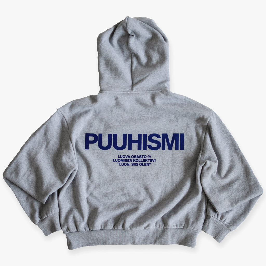 "Puuhismi" huppari – Harmaa+Sininen
