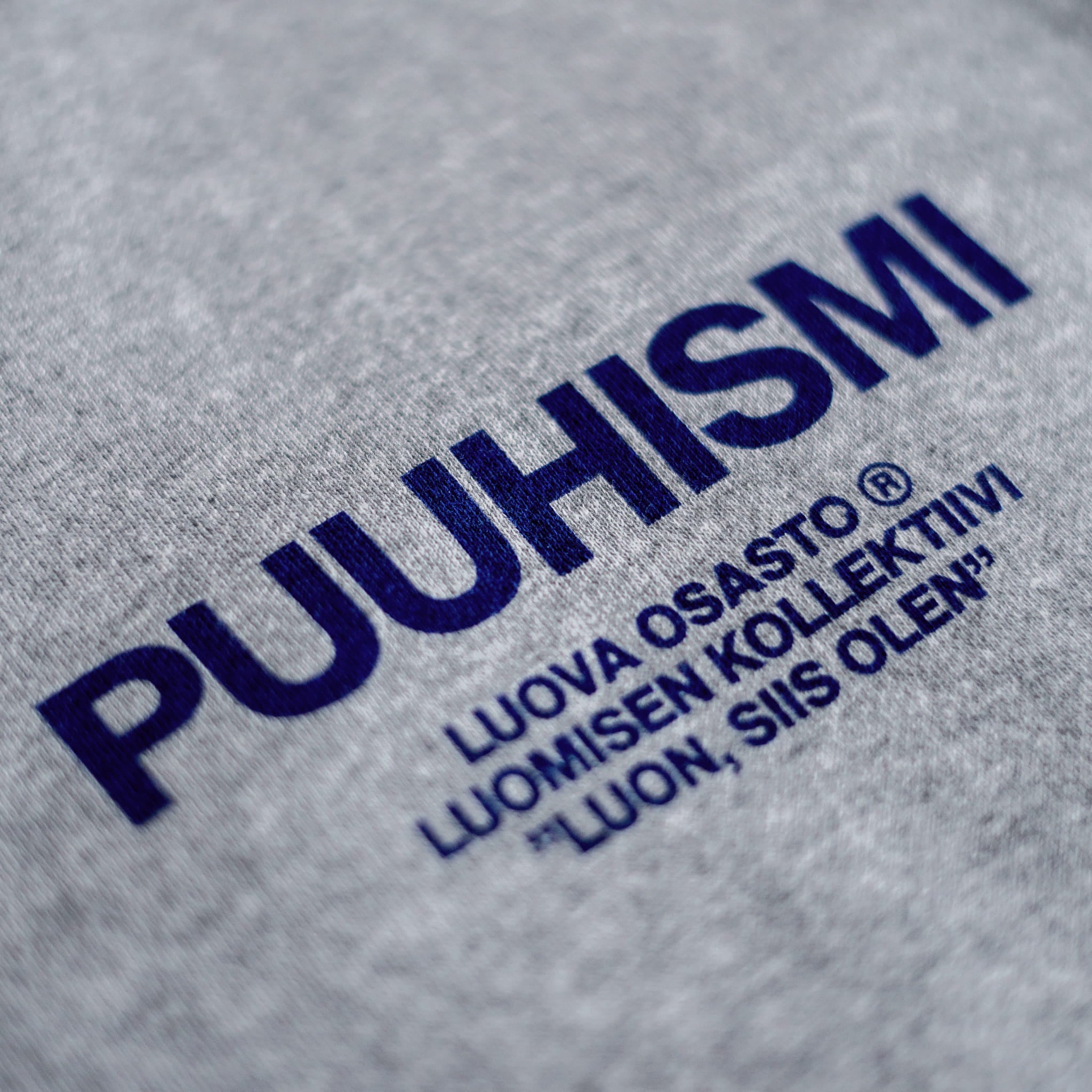 "Puuhismi" huppari – Harmaa+Sininen