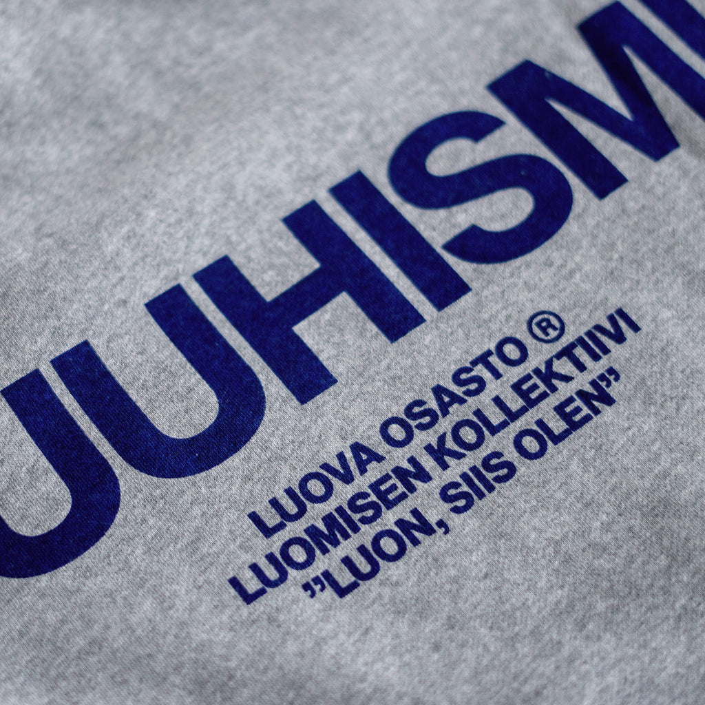 "Puuhismi" huppari – Harmaa+Sininen